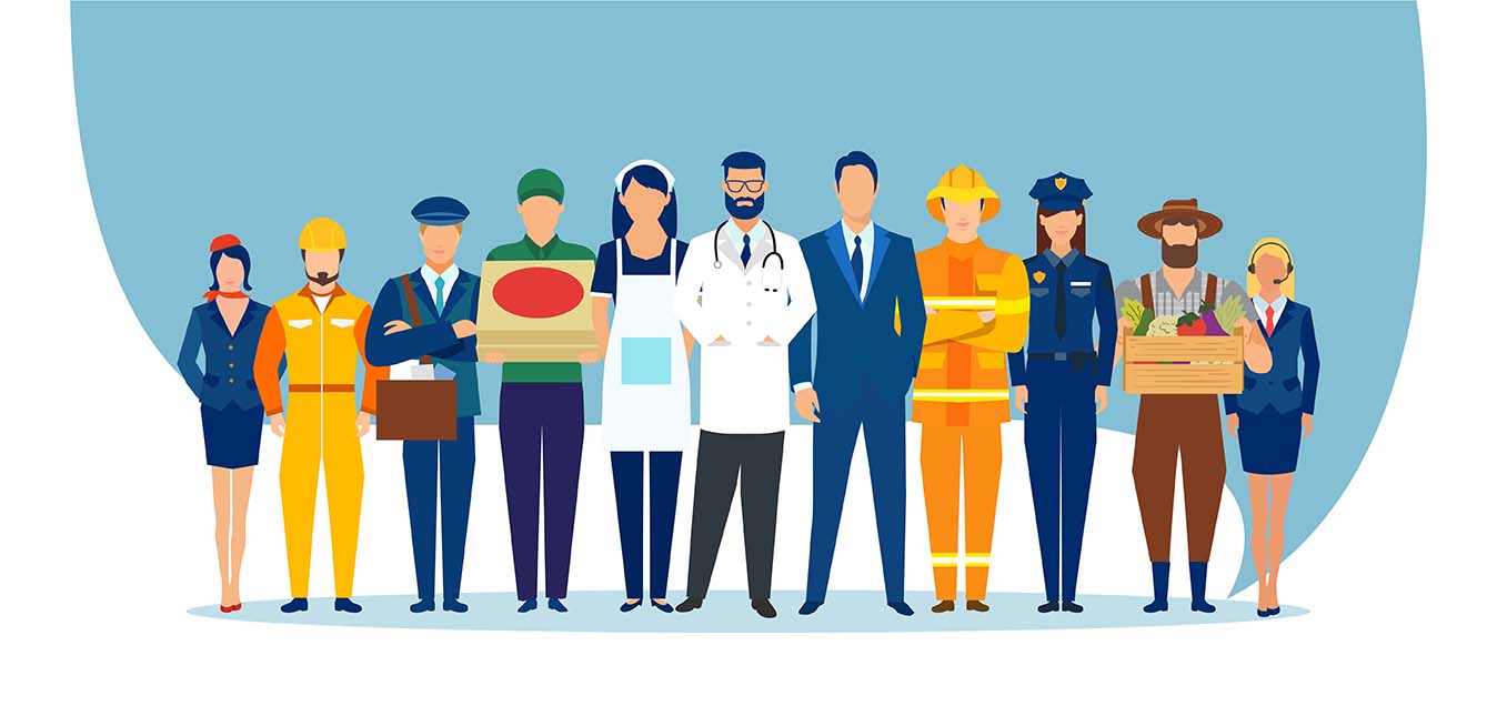 Vector of a diverse group of people of different professions and occupations
